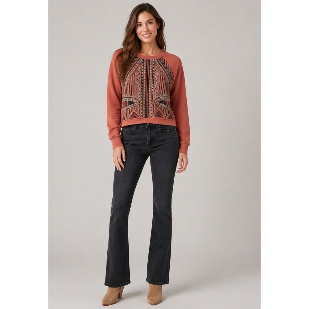 Anthropologie Akemi & Kin Sweater Womens Small Peach Cotton Emrboidered Beaded